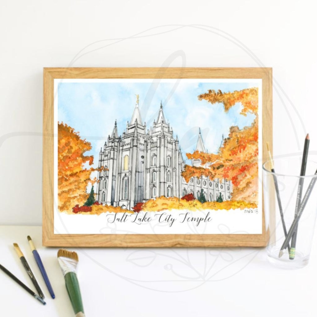 Salt Lake City Fall Latter-Day Saint Watercolor Temple Print Art